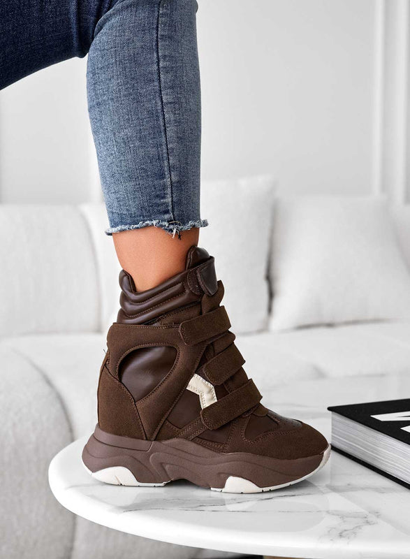 LAUREN - Brown sneakers with internal wedge and tears