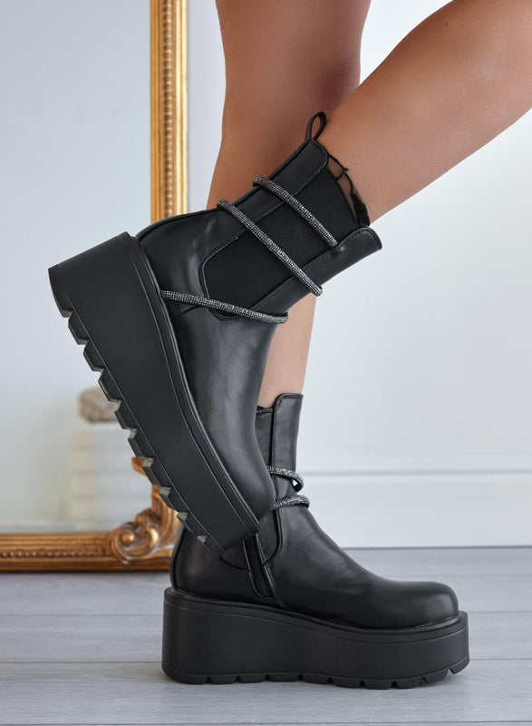 OSCAR - Black Alexoo ankle boots with wedge and rhinestones