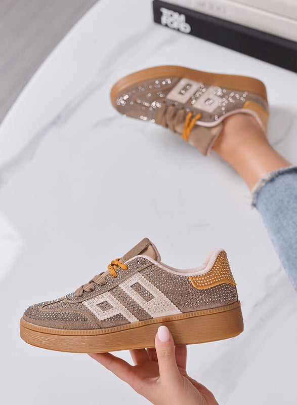 SIDNEY - Sneakers Donna fango con Strass e Dettagli beige