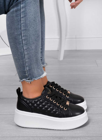 DALILA - Black quilted platform sneakers with high sole
