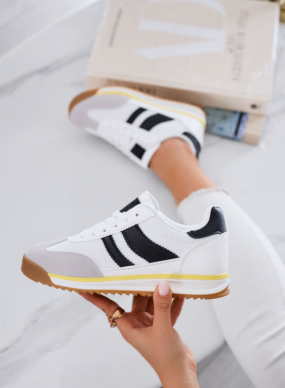 JUNO - White fabric sneakers with black details and rubber sole