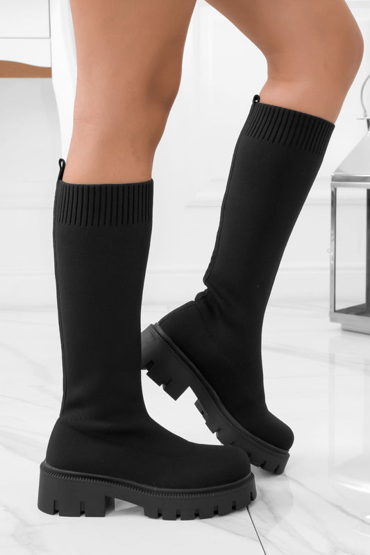 BELGA - Black boots in elastic fabric