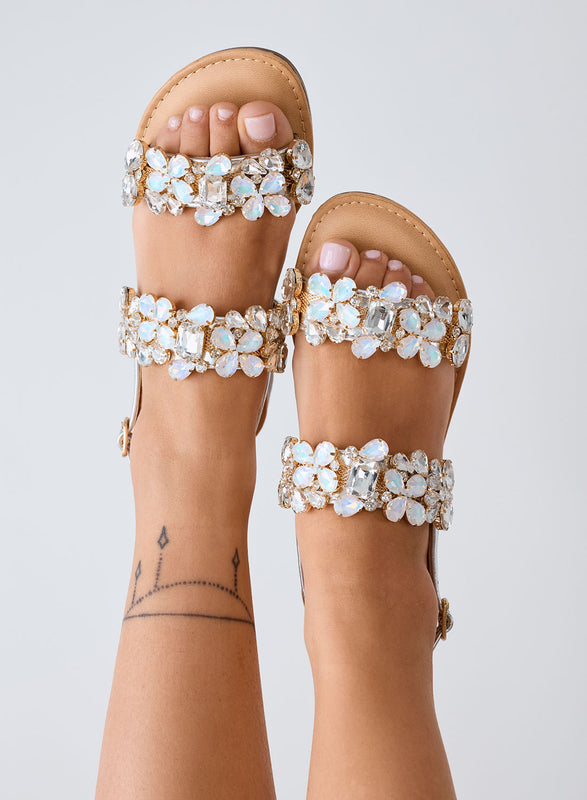 DIAMOND - Silver Low Sandals with Jewel Stones and Strap (CHANGE PHOTO)