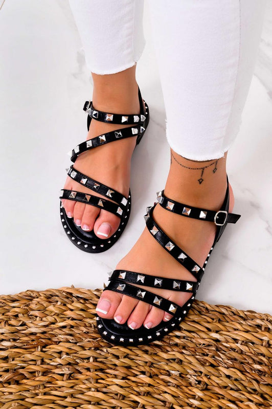 LELLA - Black flat sandals with studs