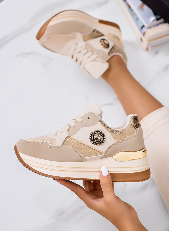 BAHIA - Baskets beiges avec application bijou et semelle plateforme
