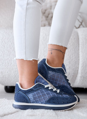 LORENA - Zapatillas Azules con Encaje y Brillantes de Strass