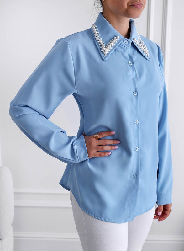 Light blue shirt with embellished collar