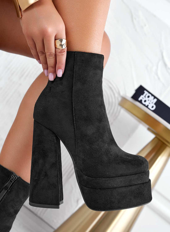 AVRIL - Alexoo black suede ankle boots with high heel