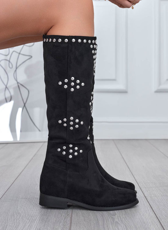 DIAMANTE - Black suede studded boots