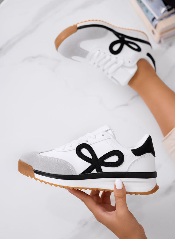 DIAZ - White sneakers with black bow and two-tone sole