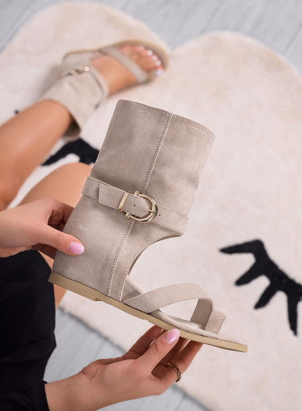MARISTELLA - Sandales bottines beiges à semelle compensée et bride