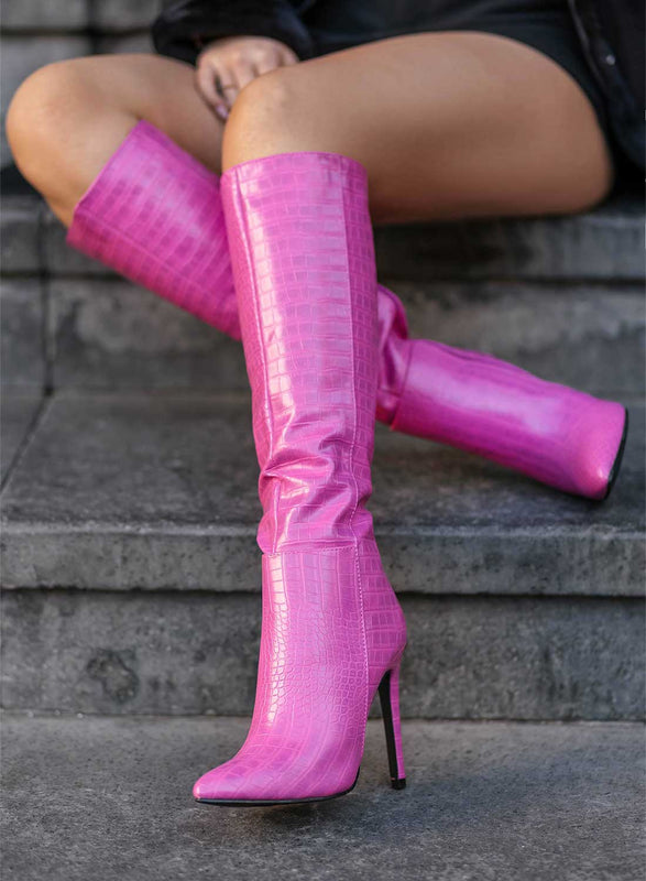 BRENDA - Bottes fuchsia Alexoo à talons hauts
