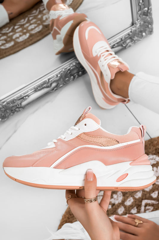 MOLLY - White sneakers with golden and pink details