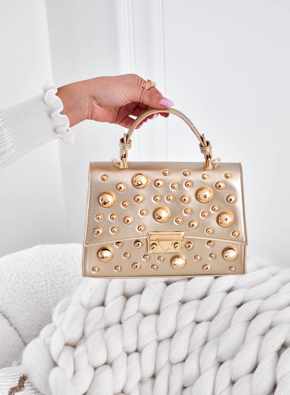 Gold bag with ball studs and shoulder strap B231