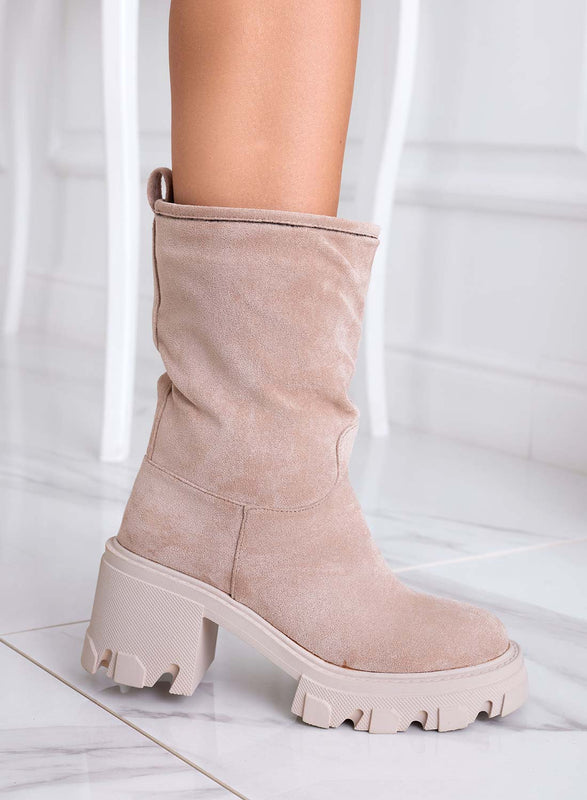 Stivaletti beige Alexoo con tacco comodo