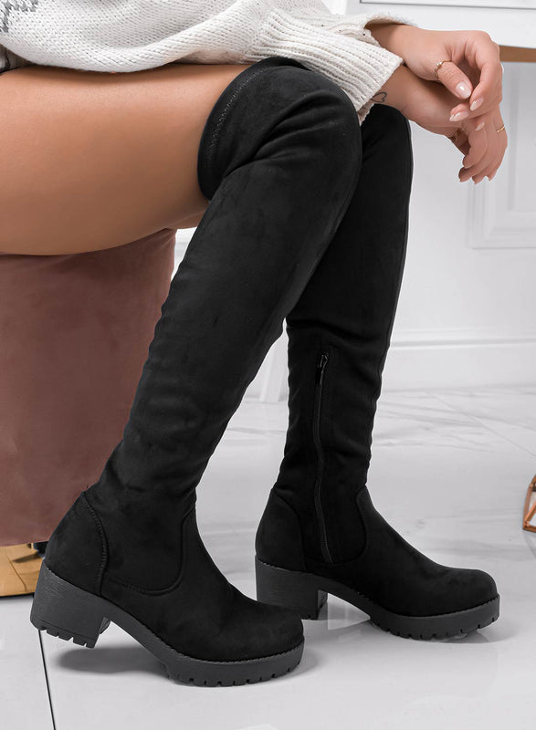 GLORIA - Alexoo black suede over-the-knee boots