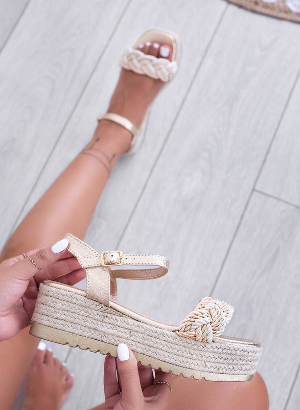 ALAN - Gold espadrilles sandals with braided band