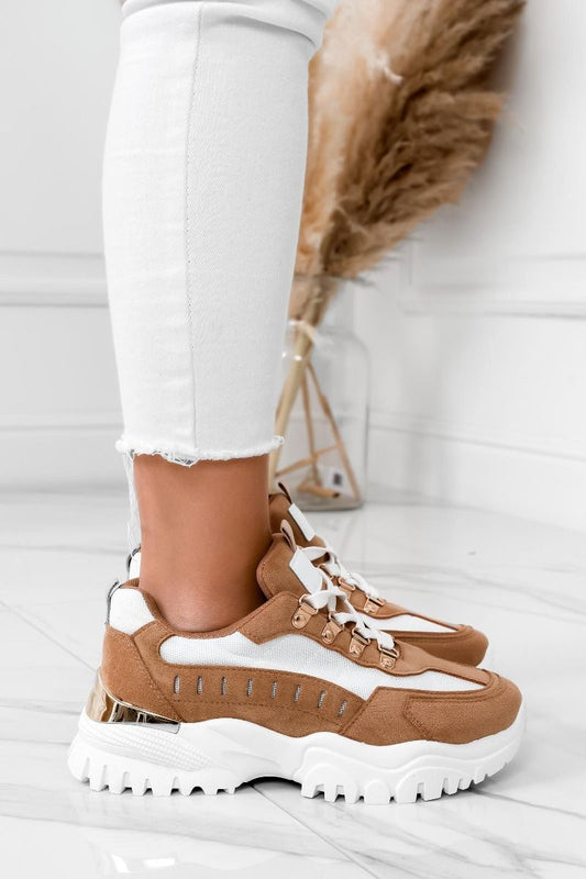 ROSALIA - White and camel sneakers with chunky sole