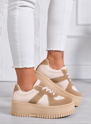 SHELBY - Beige Platform Sneakers with Contrast Mud Inserts