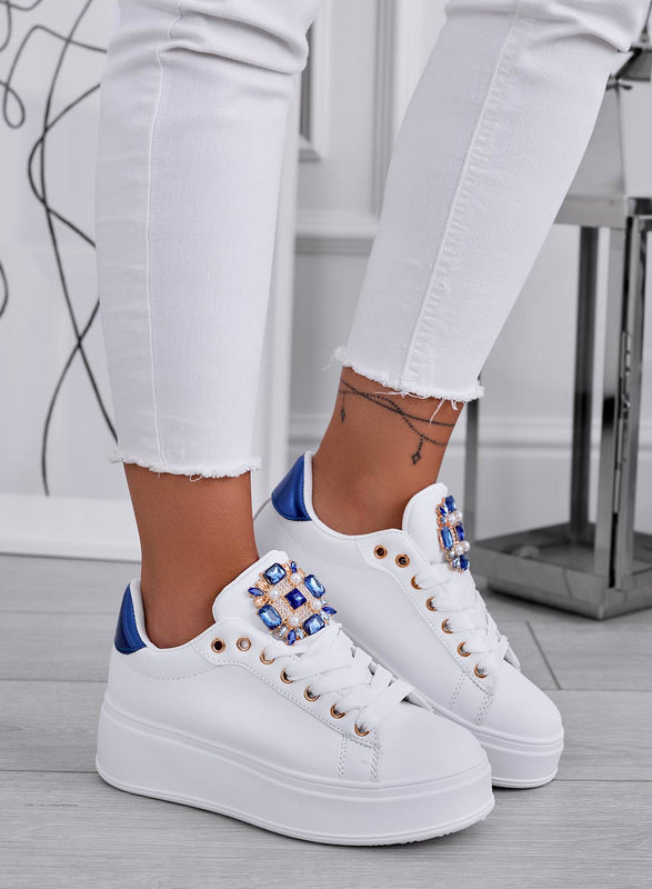 SOPHIE - White sneakers with jewel application and blue back