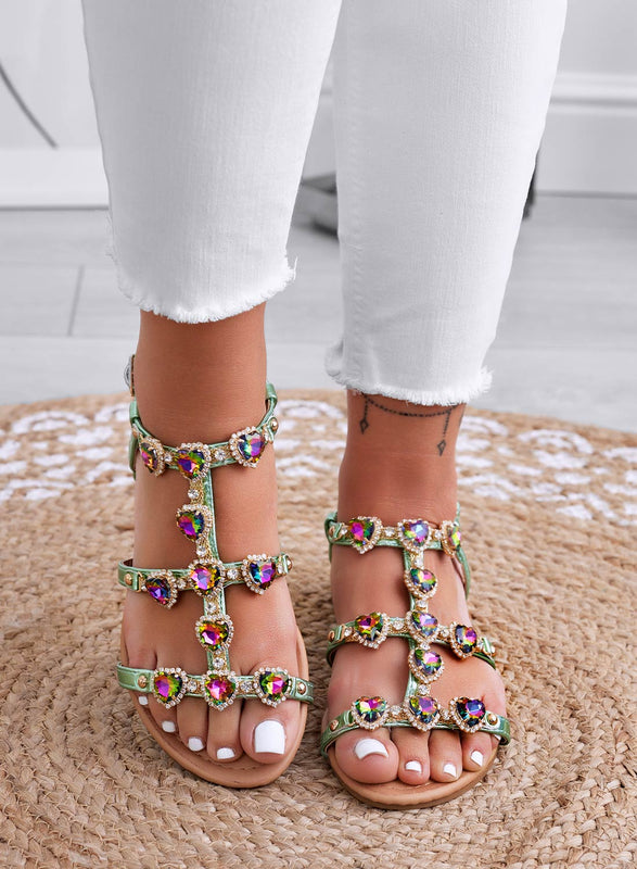 SHANA - Green jewel flat sandals