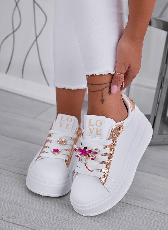 CELY - White Gold Jewel Sneakers with Dragonfly