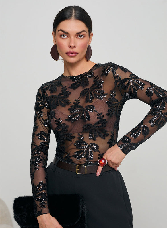 Black sheer bodysuit with sequin details