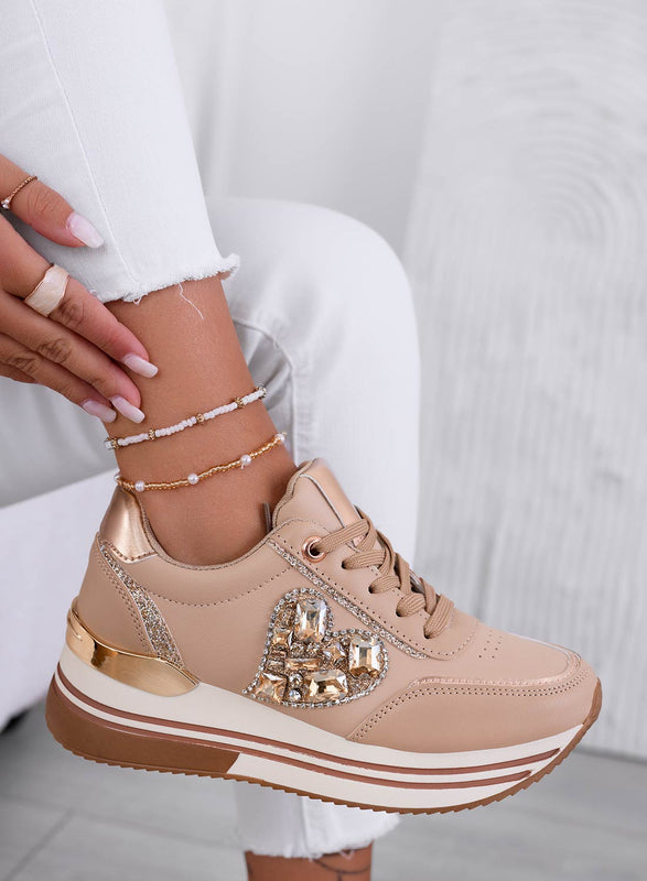 VENUS - Mud sneakers with gold jewel heart