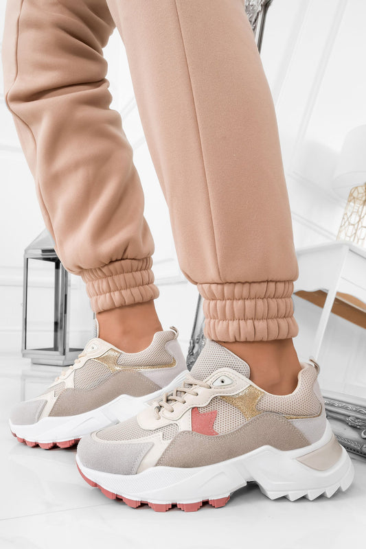 LOGAN -  Beige sneakers with chunky soles