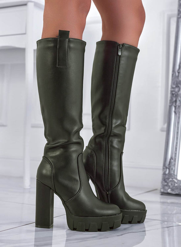 ELOISE - Green faux leather high heel boots