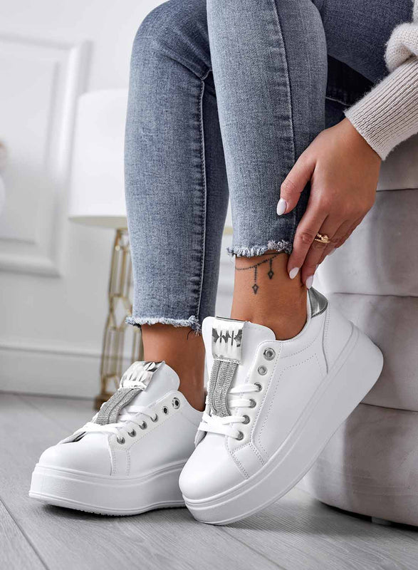 AMIRA - White sneakers with silver inserts and rhinestones