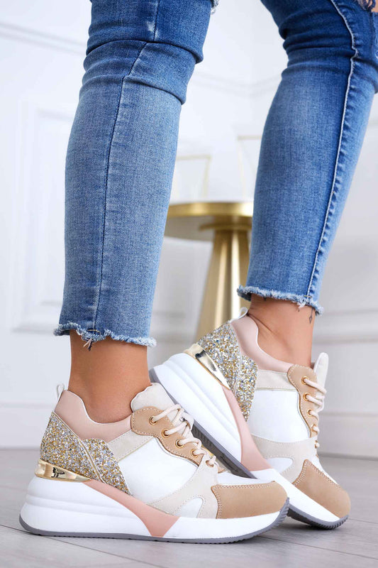 HILDA - Beige sneakers with glitter back