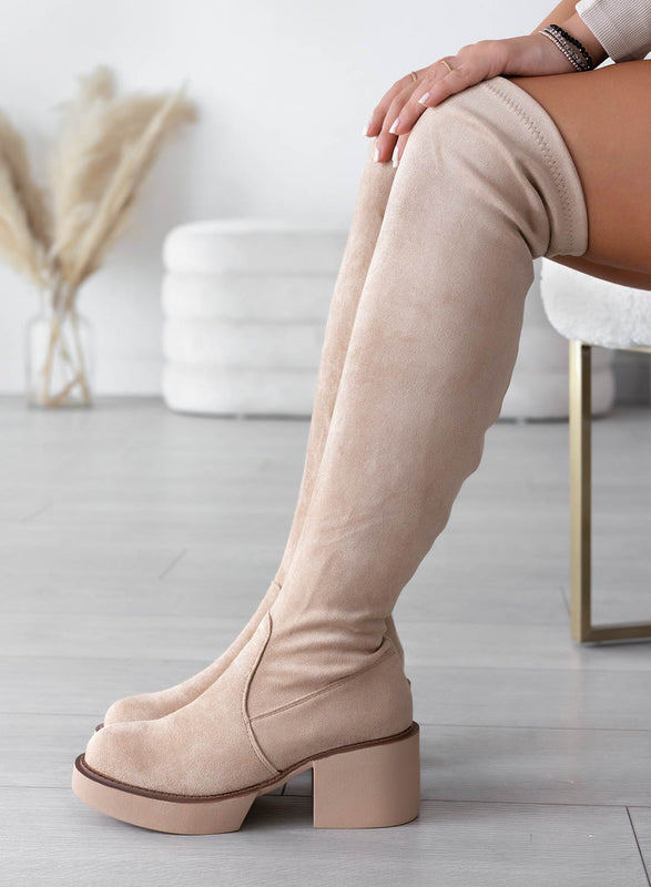 SLOANE - Alexoo beige suede over-the-knee boots