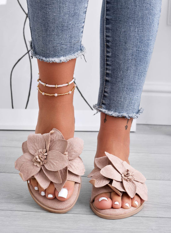 MELODY - Mud slipper sandals with applied flower