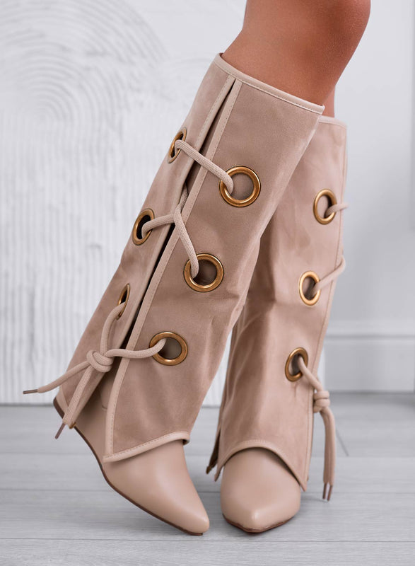 MILENA - Beige wedge boots