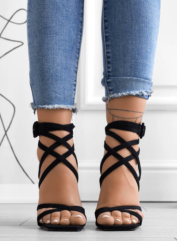 KIARA - Alexoo black lace-up sandals with high heel