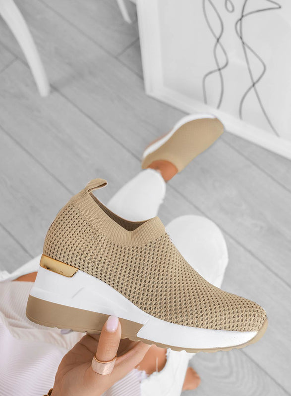 GINA - Beige sneakers in elastic fabric