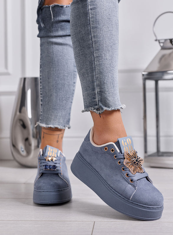 GRACE - Sneakers Donna azzurre con Applicazione Gioiello e Suola Platform