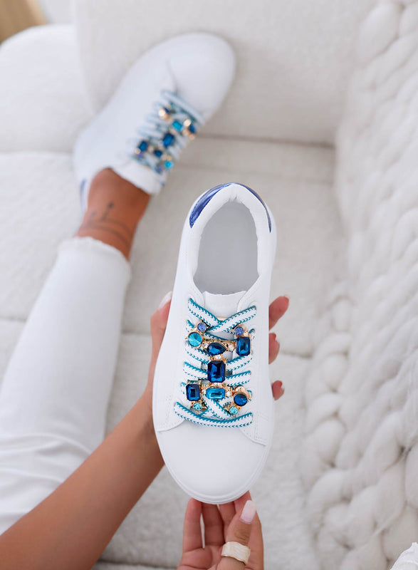 SORAYA - White sneakers with jewel application and blue back