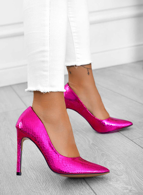 BERTA - Alexoo fuchsia metallic pumps with stiletto heel