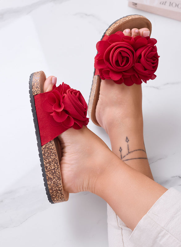 SUMMER - Mules rouges avec fleurs appliquées