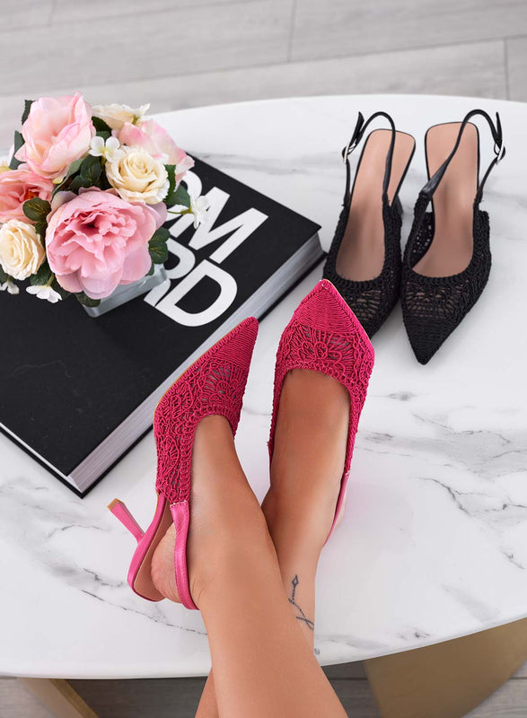 JUDY - Fuchsia slingback pump with embroidery