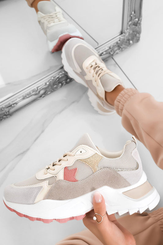 LOGAN -  Beige sneakers with chunky soles