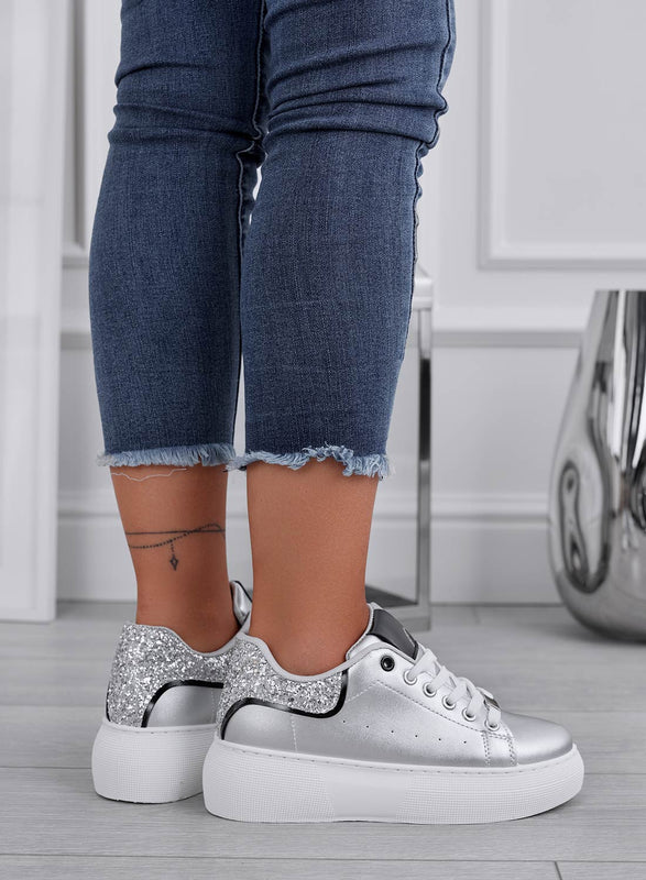 ZORA - Baskets argentées avec talon pailleté