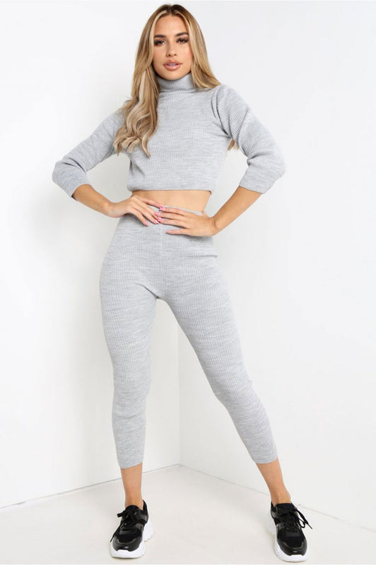 Grey ribbed knit jumpsuit