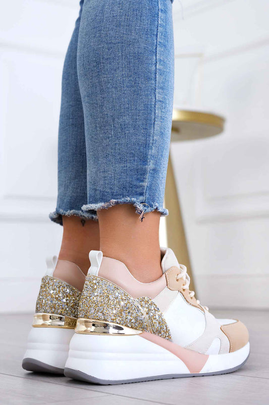 HILDA - Beige sneakers with glitter back