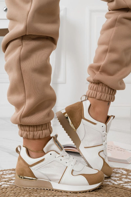 White sneakers with camel details