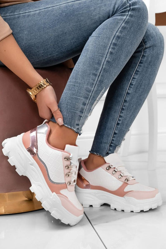 MAJA - White sneakers with pink details and gold hooks