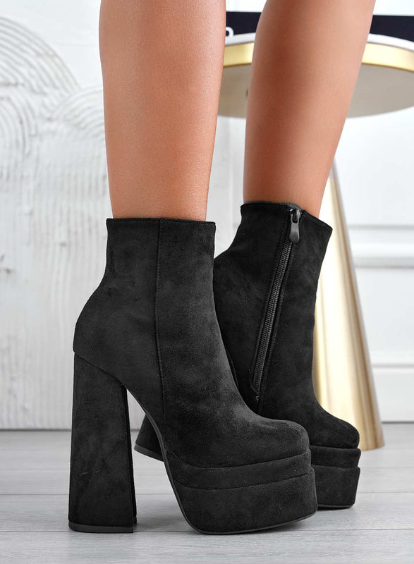 AVRIL - Alexoo black suede ankle boots with high heel