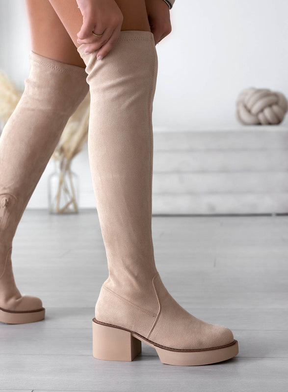 SLOANE - Alexoo beige suede over-the-knee boots